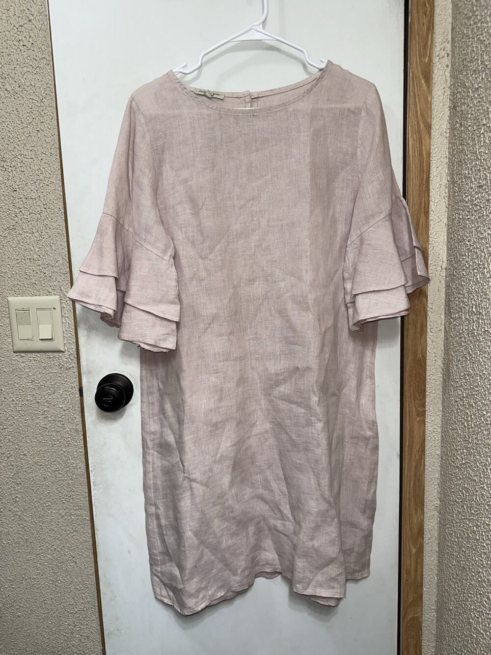 Francesca Bettini Linen Ruffle Sleeve Dress Womens L Blush Pink Italy